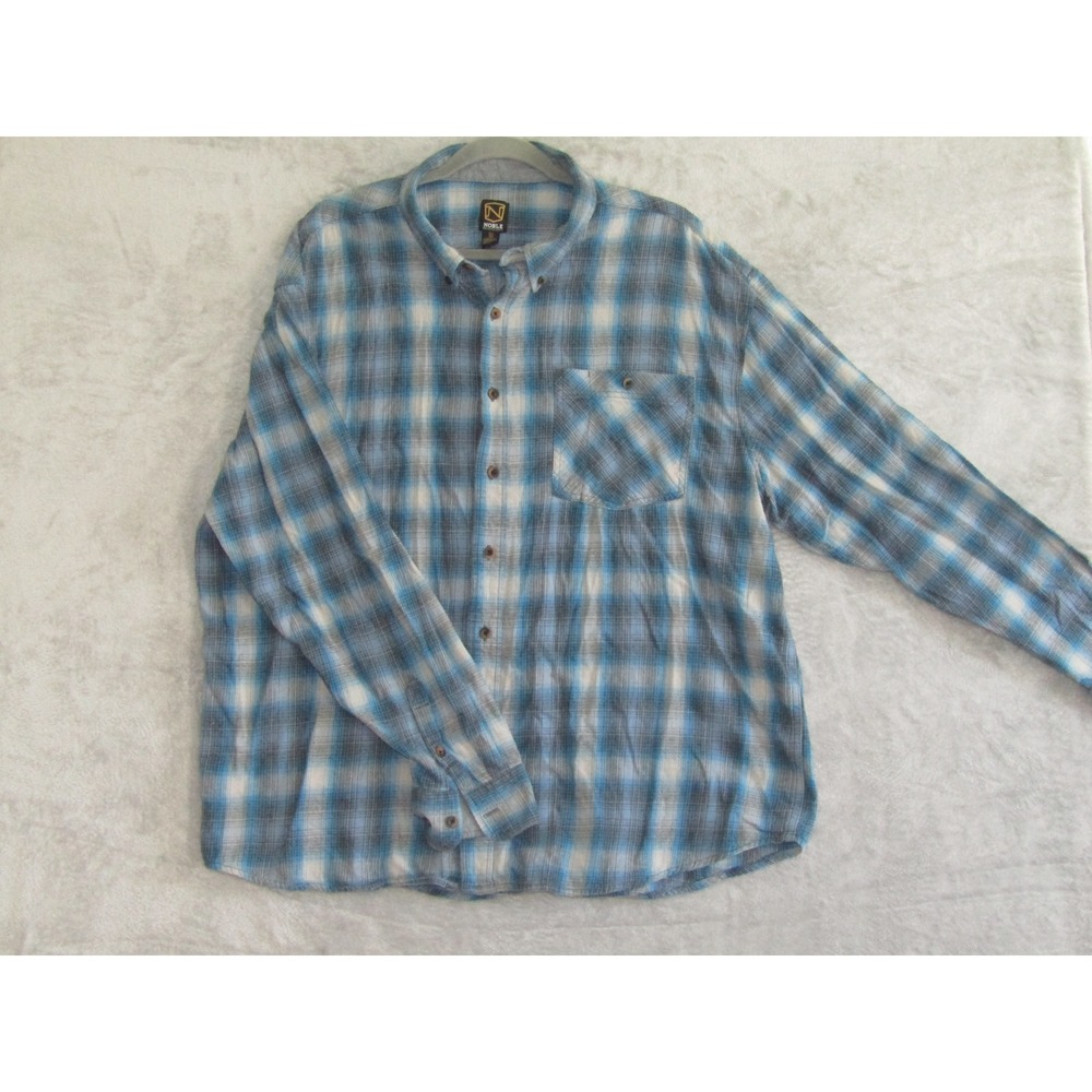 Noble Outfitters‎ Plaid Flannel Long Sleeve Button Up Shirt Men's 3XL REG Blue